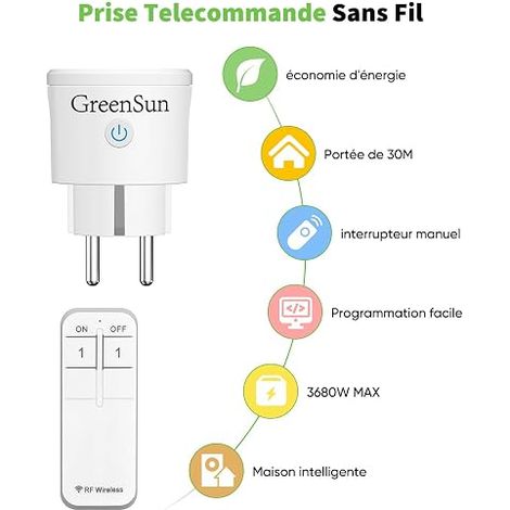 Prise Telecommande Sans Fil - 30M 3680W Prise 16A (1/4)