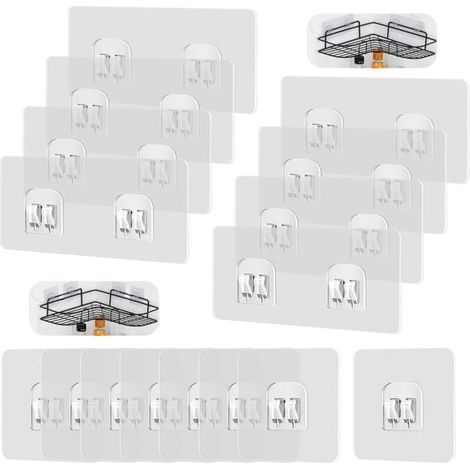 16 Pièces Crochet Adhésif Transparent,Crochet Autocollant Douche,Crochets Mural Sans Percer,Accroche Adhesive Salle De Bain,Accroche Murale Cuisine Waterproof,Crochets Adhesifs Muraux (1/5)