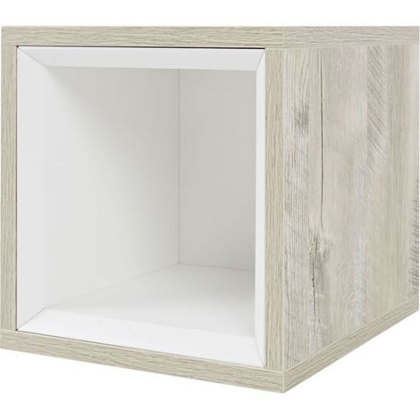 Milano Bexley Oak Effect 300mm Wall Hung Bathroom Cube Storage Unit - Light Oak (No LED Light) (1/4)