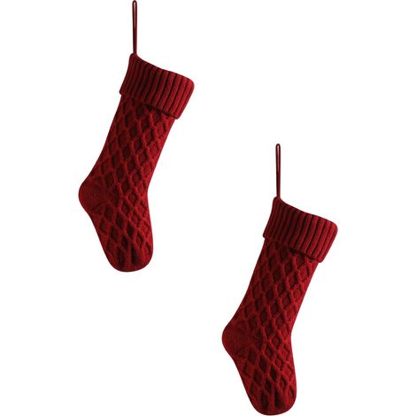 Chaussette De Noël - 45 7 Cm - Tricotée En Acrylique - Pour Cheminée Ou Arbre De Noël - Lot De 2 (1/5)