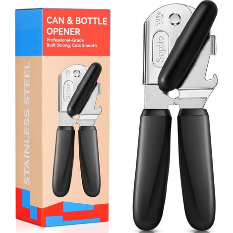Ouvre Boite de Conserve, Ouvre Boite Manuels en Acier Inoxydable, Multifonctionnel Ouvre Conserve avec Poignée Antidérapante, Noir (1/5)
