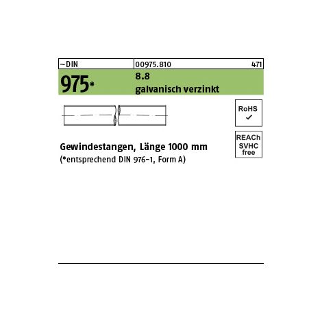 DIN 975 Gewindestange VG M10x1000 Stahl 8.8 galvanisch verzinkt