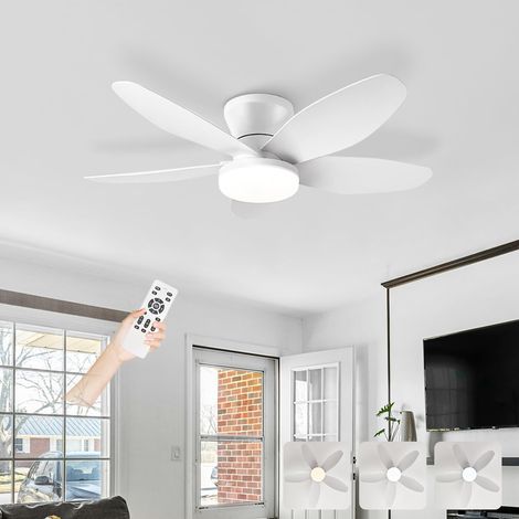 Ventilateur Plafond Avec Lumiere Silencieux, Lustre Ventilo De Plafond Avec Lampe Intégrée Réversible DC Moteur, LED Luminaire Ventilateur Plafonnier Pour Chambre Salon Cuisine-White36in (1/5)