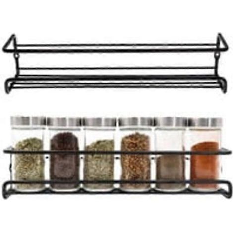 HONORNIC - Étagère à épices murale pour cuisine, sans perçage, armoire de rangement pour épices, 29x6x6 cm (noir, lot de 2). (1/3)