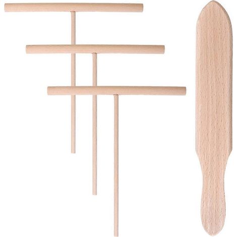 Ensemble de 4 spatules en bois en forme de T pour étaler la pâte à crêpes. (1/5)