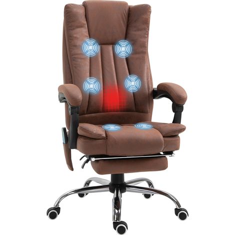 Vinsetto Office Chair with Massage and Heat, Microfibre Reclining Computer Desk Chair with Footrest and Adjustable Height, Swivel Wheels for Home Office, Brown (1/5)