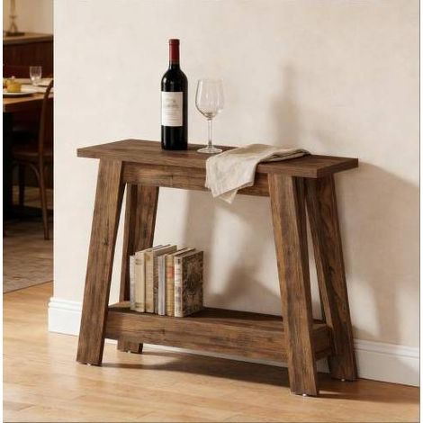 Mesa consola rústica de 2 niveles 105 x 30 x 80 cm, MDF, marrón rústico DESVIAE (1/5)