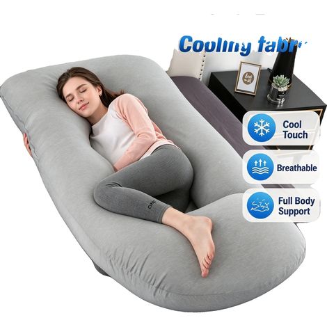 Almohada de embarazo, soporte para todo el cuerpo, funda extraíble y lavable, tejido de algodón refrescante de 3,2 kg. (1/2)