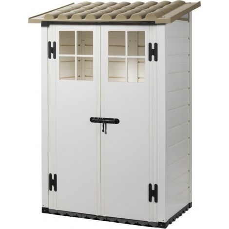 Casetta da Giardino in Resina Tuscany Evo 100 con 2 porte centrali, Pavimentazione inclusa, colore Beige, 95x139x201h cm (1/10)