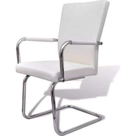 Chaise simili cuir blanc et métal chromé Bea - Lot de 2 (1/4)