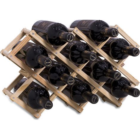 Casier à vin empilable en Bois contenir 10 Bouteilles 45X12.5X31CM, Etagere rhombe Log, Porte Bouteille Artisanale à 3 Niveaux, Range Bouteille pour comptoir de Bar, Salon, Cuisine (1/5)