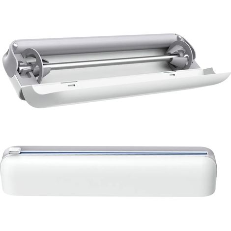 Coupe-papier aluminium magnétique, avec carte intérieure élastique et rainures pour une découpe précise. Largeur intérieure : 30,7 cm. Convient pour le film alimentaire et le papier aluminium. (1/5)