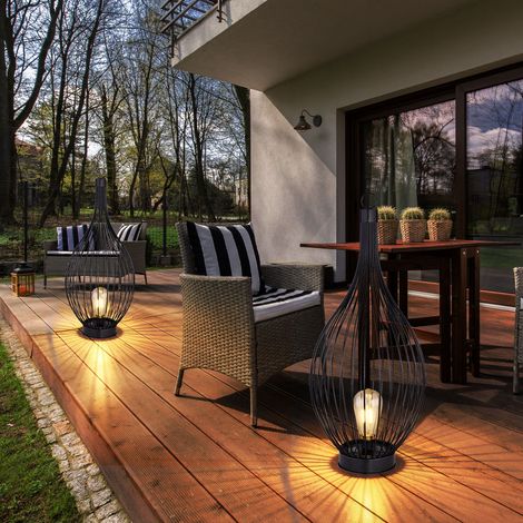Etc-Shop – Lanterne solaire 2x LED suspendue IP44 – Métal noir – Éclairage extérieur 8h – Abat-jour en cage filament – Pour cour et terrasse