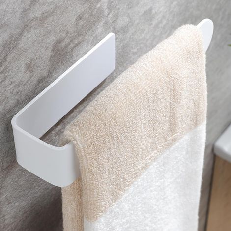 Porte-serviettes blanc, porte-serviettes auto-adhésif, porte-serviettes en acier inoxydable pour salle de bain ou mur de cuisine (1/5)