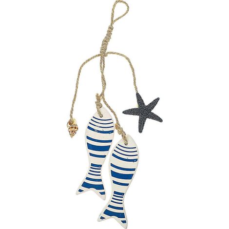 Décoration murale suspendue en bois en forme de poisson, sur le thème de l'océan hawaïen-30CM-White (1/4)