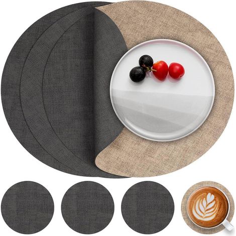 Myir JUN Tischsets Abwaschbar Leder Platzset Rund Ø36cm 4er Set Glasuntersetzer (1/5)