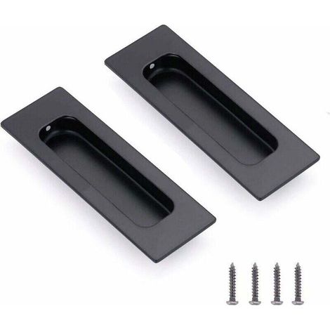 Poignée de coquille en acier inoxydable poignée de meuble cachée poignée de tiroir, poignée de porte coulissante poignée ovale incrustée avec armoire à vis/porte coulissante/tiroir (noir) 2 pièces (1/4)