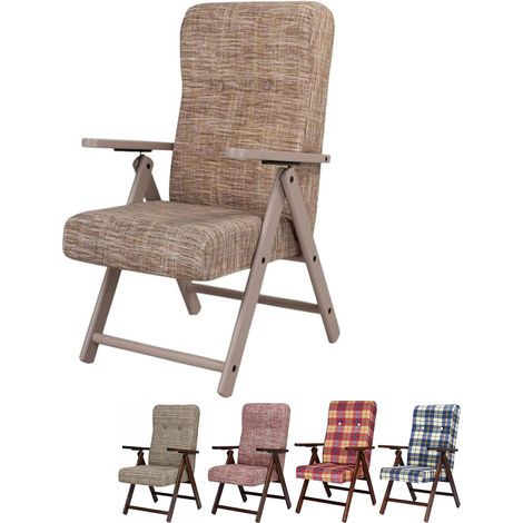 Poltrona Molisana con schienale reclinabile in 4 posizioni, struttura e braccioli in legno color Tortora - Misura 61x67x108 cm - Colore Giallo Striato