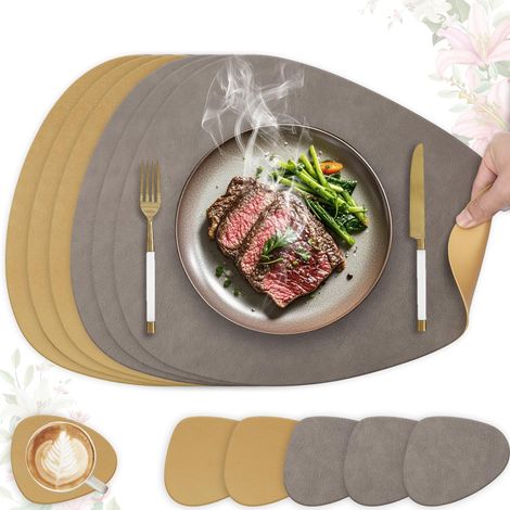 Lot de 6 Sets de Table, Cuir PU Double Face, Antidérapant, Ovale 41x33cm, Cuisine (1/5)