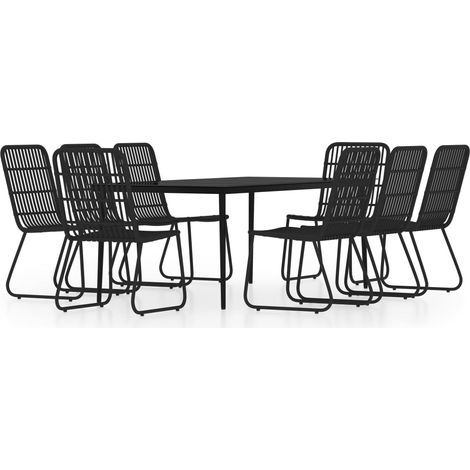 Set da Pranzo per Giardino 9 pz con Cuscini Nero vidaXL (1/5)