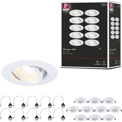 Spots encastrés kit de 10 orientable rond 90 mm 30° GU10 max. 10x10W 230 V Blanc Luminaire encastré - luminaire sans ampoule (1/5)