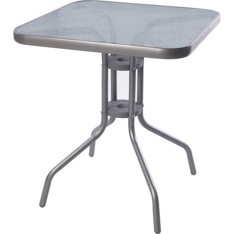 Bistrotisch Eckig mit Glasplatte Silber 60x60x70cm-MMC33081