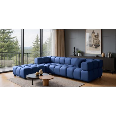 Sofa Designersofa FLOW 3-Sitzer inkl. 1 x Polsterhocker Stoff Bluvel Blau