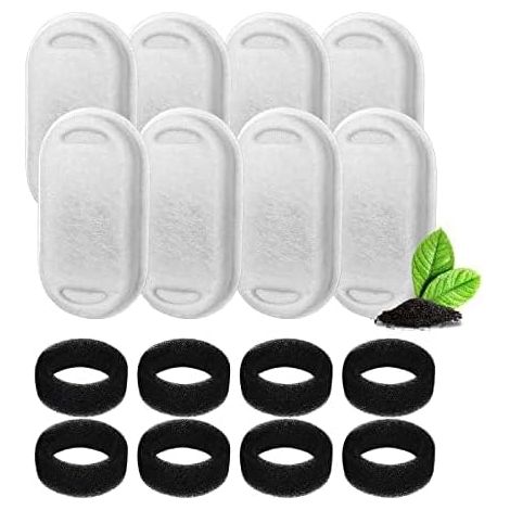 Filter Cat Fountain 8 + 8 Pieces Drinking Fountain Cat Replacement Filter, Replacement Filter Cat Fountain, Triple Filtration with Activated Carbon Filter and Foam Filter, for 3.2 L Cat (1/5)