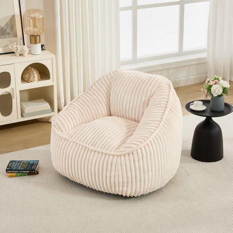 Fauteuil bean bag avec remplissage mémoire de forme, peluche bulle rayée, moelleux et confortable, canapé douillet pour salon, appartement et dortoir (1/5)