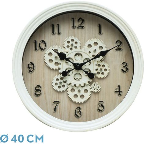 Orologio da parete CORIPE faggio bianco 40x40x7 cm ingranaggi con movimento