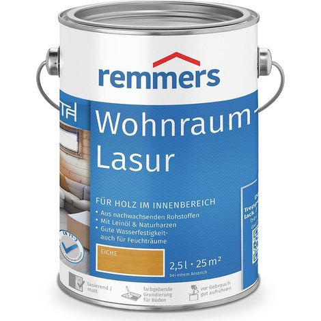 Remmers Wohnraum-Lasur eiche, 2,5 Liter, Holzlasur innen, für Möbel, Böden, Innentüren und Treppen geeignet, mit Abperleffekt (1/4)