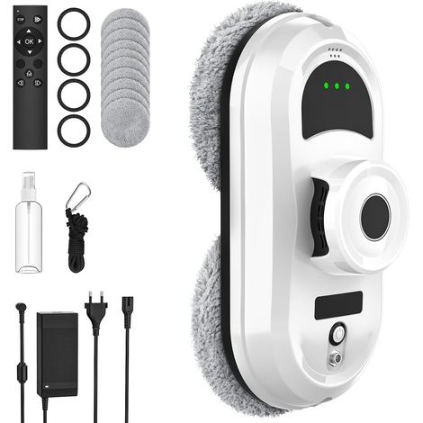 Robot Nettoyeur Vitres, 5600Pa Robot Laveur de Vitre Automatique avec Trois Modes de Nettoyage, Navigation Intelligente, Télécommande, Système de Sécurité et 10 Chiffons, pour Toutes Surfaces Lisses