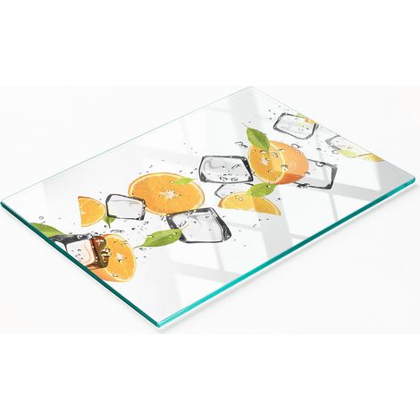 Küchenbrett aus gehärtetem Glas mit Orangen- und Eismotiv, 80 x 52 cm (1/5)