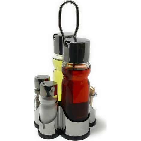 Menage Essig und Öl Spender Glas Salz Pfeffer Zahnstocher Set Edelstahl 250 Silber Glas Ölspender (1/5)