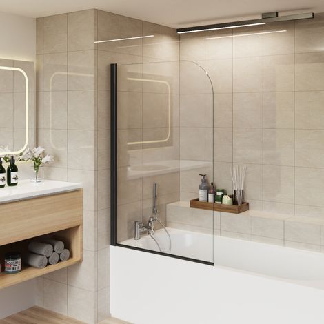1400mm Bathroom Round Bath Screen Reversible 6mm Easy Clean Glass Black (1/5)