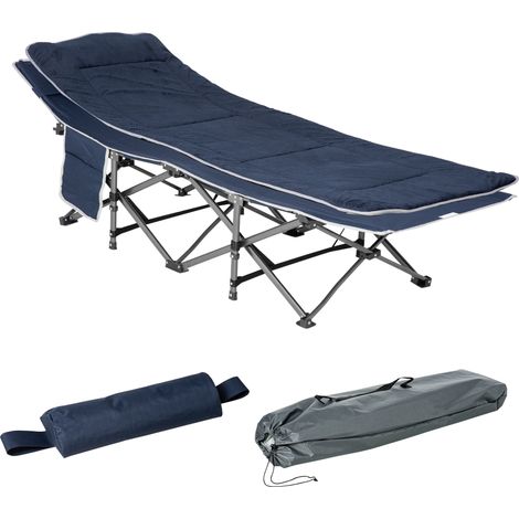Lit de camp pliable avec oreiller intégré, 188 x 64,5 x 53 cm, bleu foncé (1/5)