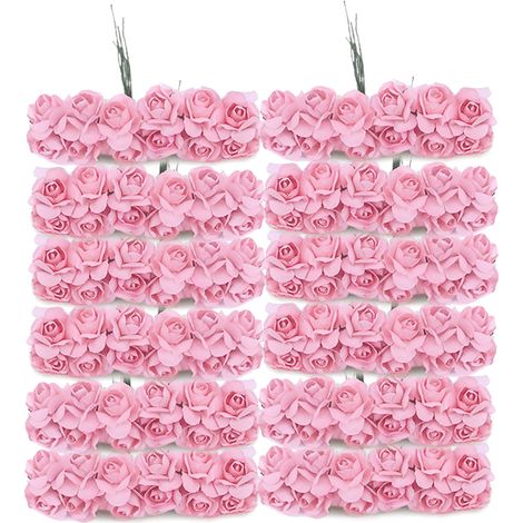 Fleurs en papier simulation, 144 roses de prunier en couleur rose léger, pour décoration de cadeau, boîte de bonbons, wreath, tête de rattan DIY (1/5)