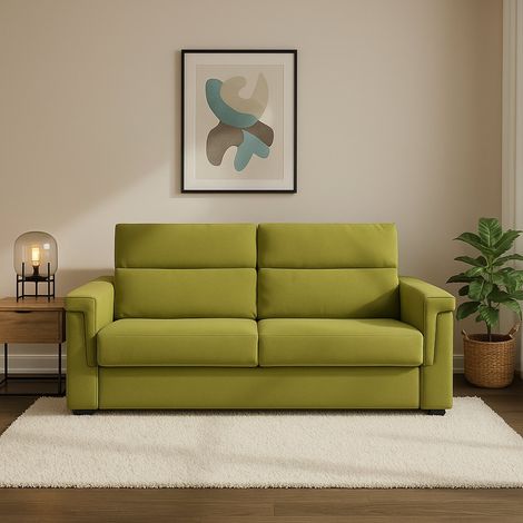 Schlafsofa 2-Sitzer Tenna, abziehbar, mit Fach aus Italien, Klappöffnung, 185x95 cm Grün (1/5)