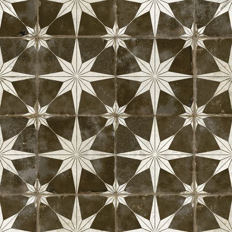 Carrelage Vintage effet Carreau ciment Etoile Blanche et Fond Noir 45x45x0,95 cm Sparta - Sol et mur intérieur (vendu par carton de 1 m²) - RO'MA CARRELAGE