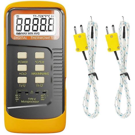 Thermomètre à thermocouple portable, sonde à thermocouple de type K à 2 canaux, plage de mesure de -50 à 1300 °C, capteur de mesure (1/4)