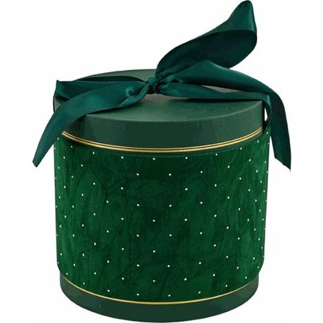 L'Arcolaio Scatola Natalizia Tonda in Velluto Media Velvet Verde D 19,4x18,2 Cm