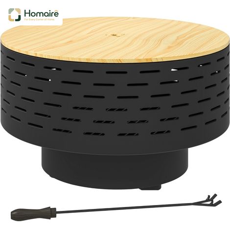 HOMAIRE Feuerschale 3-en-1 en acier inoxydable avec grille de barbecue, protection anti-étincelles et pelle, diamètre 60 x 39 cm, couleur grise anthracite (1/5)