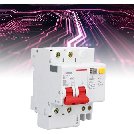 Disjoncteur miniature DZ47sLE C32 2P 32 A, montage sur rail DIN, basse tension 230 V, pouvoir de coupure 6000 A (1/5)