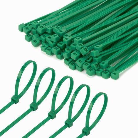 Lot de 100 colliers de serrage verts pour jardin, colliers de serrage pour électricien (2,5 mm × 150 mm) (1/4)
