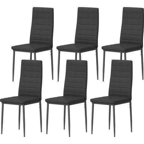 Pack de 6 Sillas de Comedor Tapizadas Lino Sintético Respaldo Alto Patas Metal Negro 41x50x97 cm