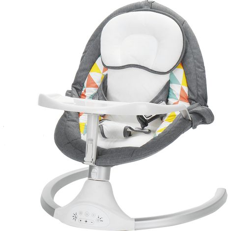 Transat électrique Balancelle bébé Chaise Haute 5 Vitesses bluetooth musique avec Table à manger + rangements pliants Couleur GRIS Jmax (1/5)
