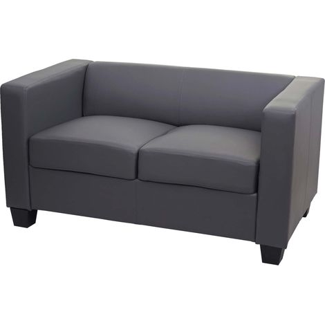 Divano sofa 2 posti lounge moderno elegante serie Lille M65 75x137x70cm ecopelle grigio scuro (1/5)