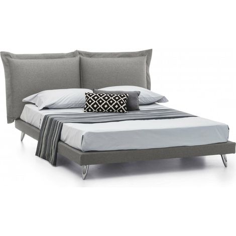Talamo Italia - Letto matrimoniale Anatoly, Letto fisso in tessuto con piedini, 100% Made in Italy, adatto per materasso 160x190 cm, Grigio