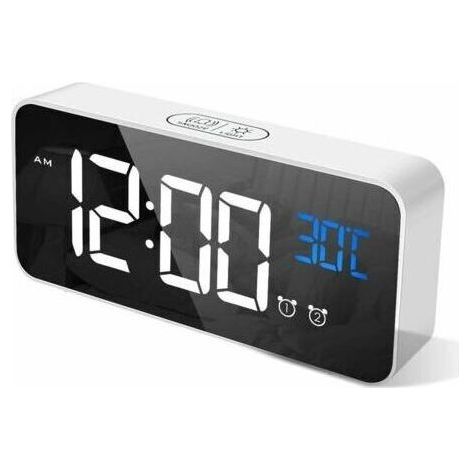 LED digital alarm clock, digital alarm clock, mirror table alarm clock, USB rechargeable travel alarm clock with 2 alarms, snooze function and temperature display (1/5)
