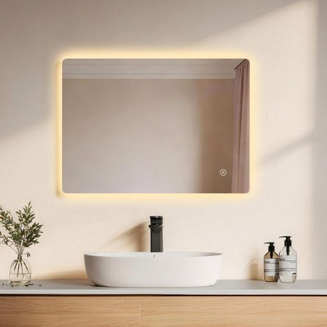 EMKE LED Badezimmerspiegel mit 3 Lichtfarben 50x70cm Quadratisch Wandspiegel Antibeschlag Dimmbar Touch Schalter